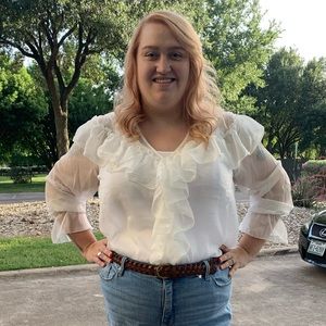 Worn Once Eloquii Sheer Ruffle Blouse